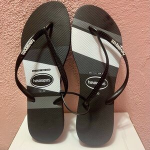 Havaianas Slim Stripes Flip Flop Unisex Sandal Black White US 11/12 EUR 43/44